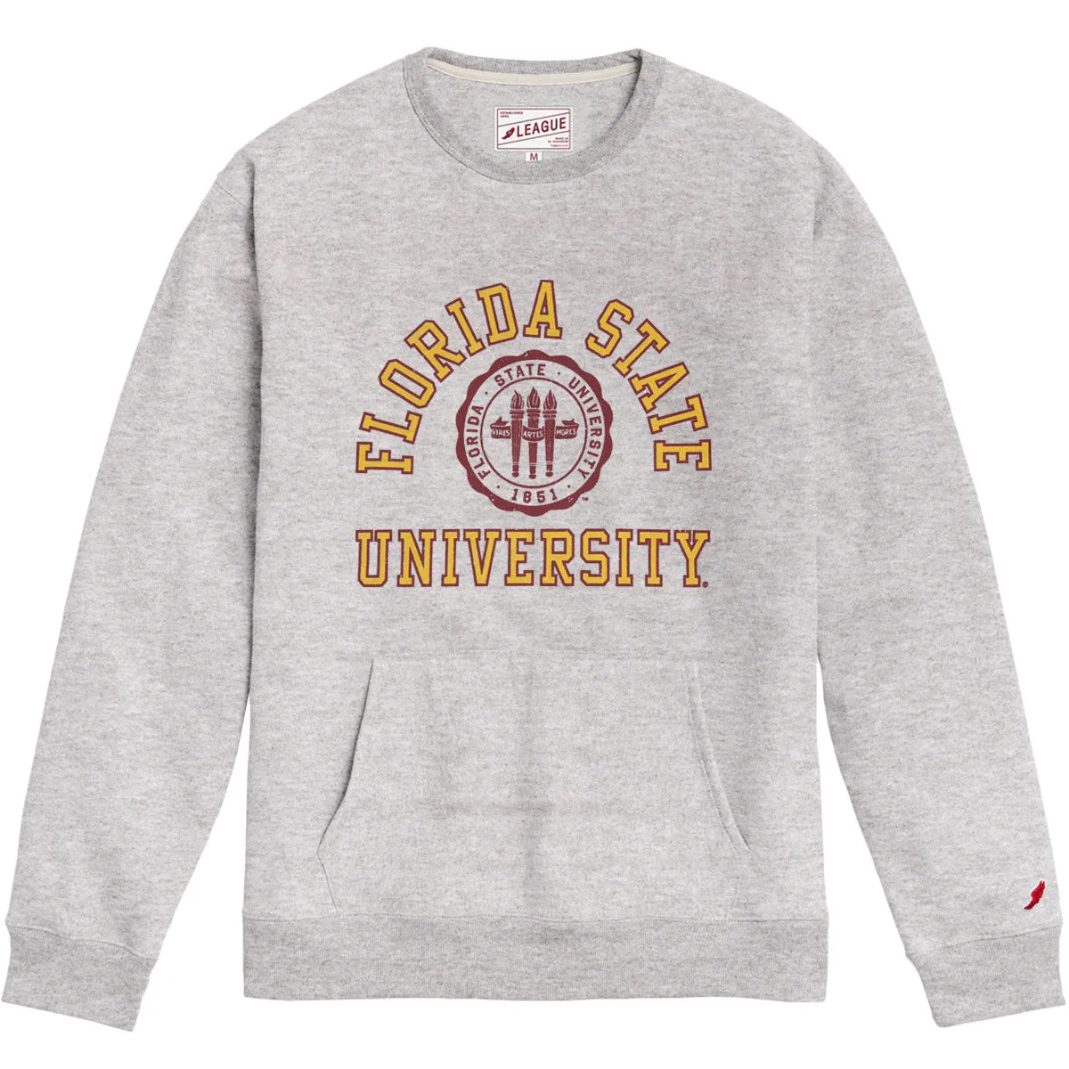 League Men's Vault Florida State University Seal Design Pocket Crew Fleece - Ash