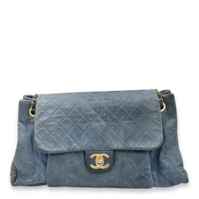 Matrasse Crossbody Bag Medium Blue in Calfskin, Brushed Gold hardware