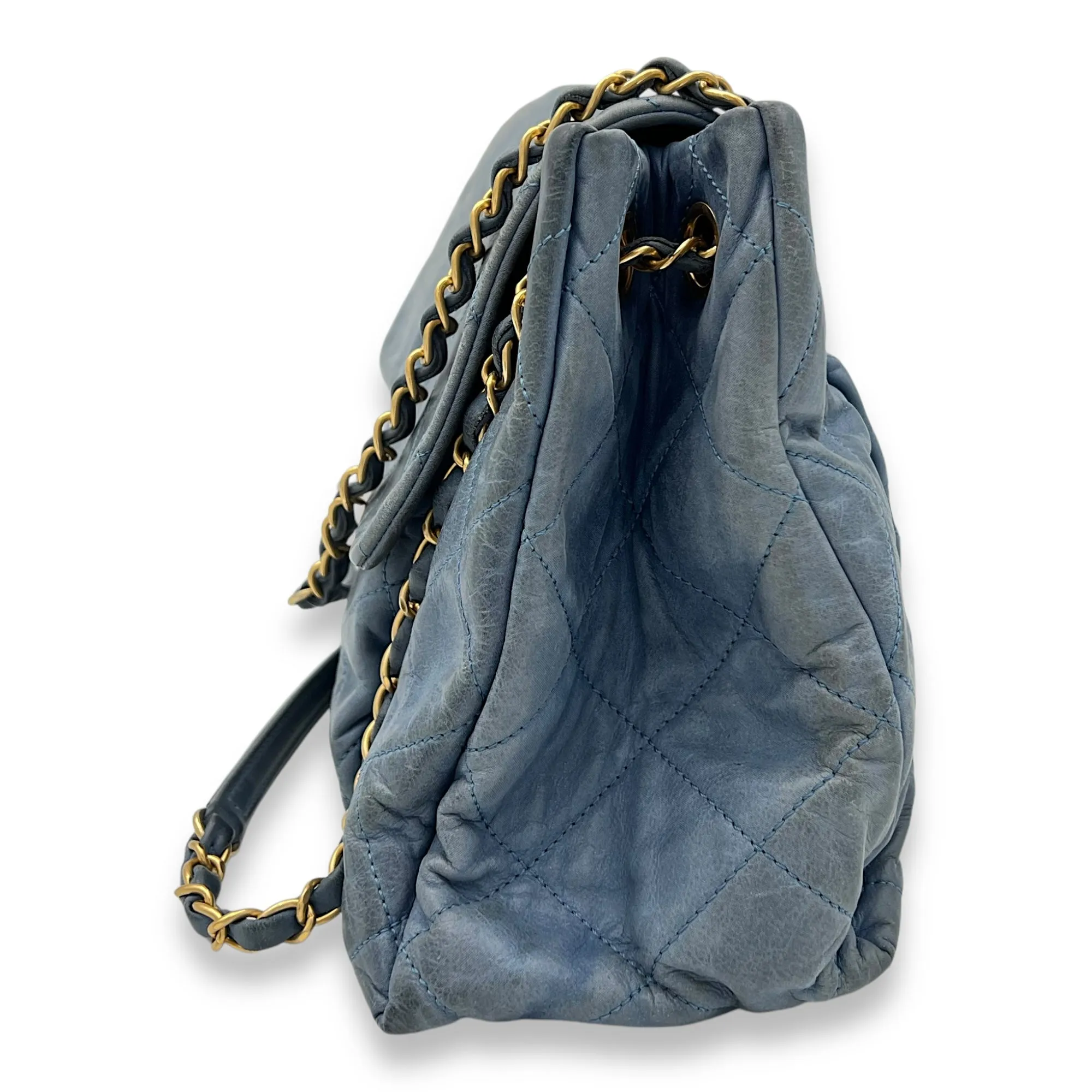 Matrasse Crossbody Bag Medium Blue in Calfskin, Brushed Gold hardware