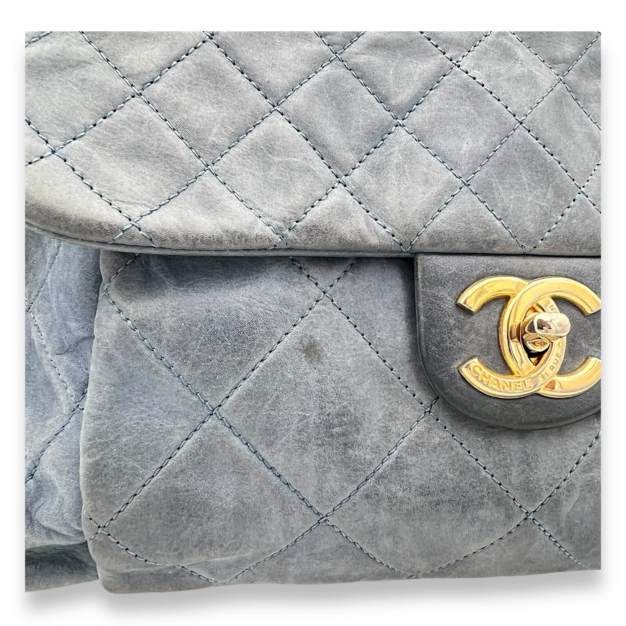 Matrasse Crossbody Bag Medium Blue in Calfskin, Brushed Gold hardware