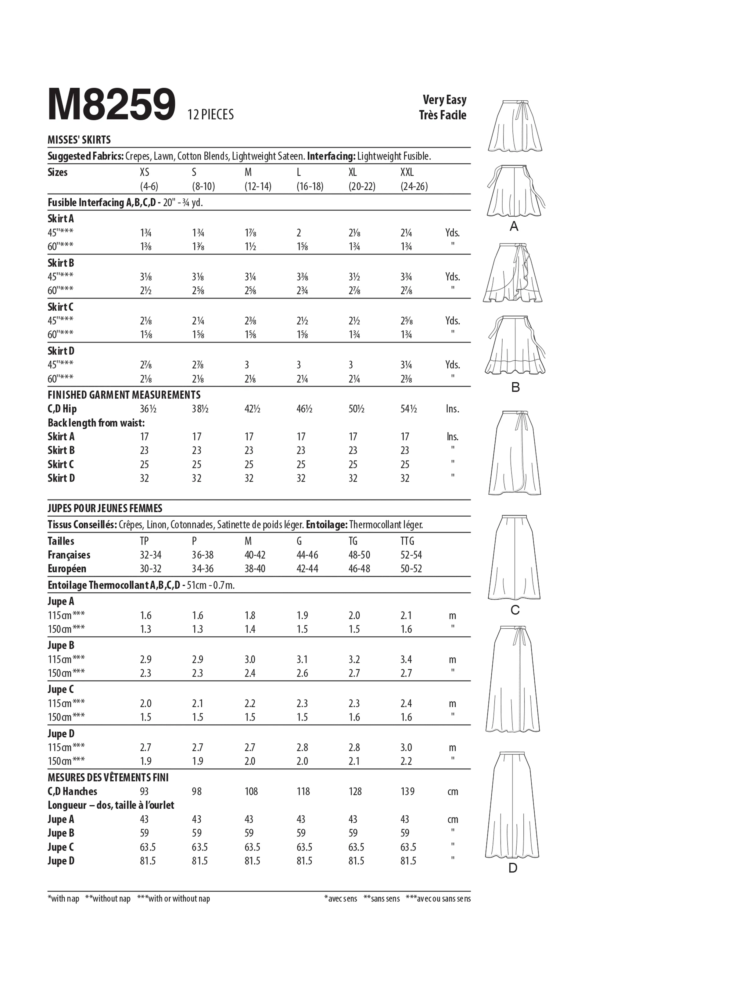 McCall's Pattern M8259 Misses' Skirts