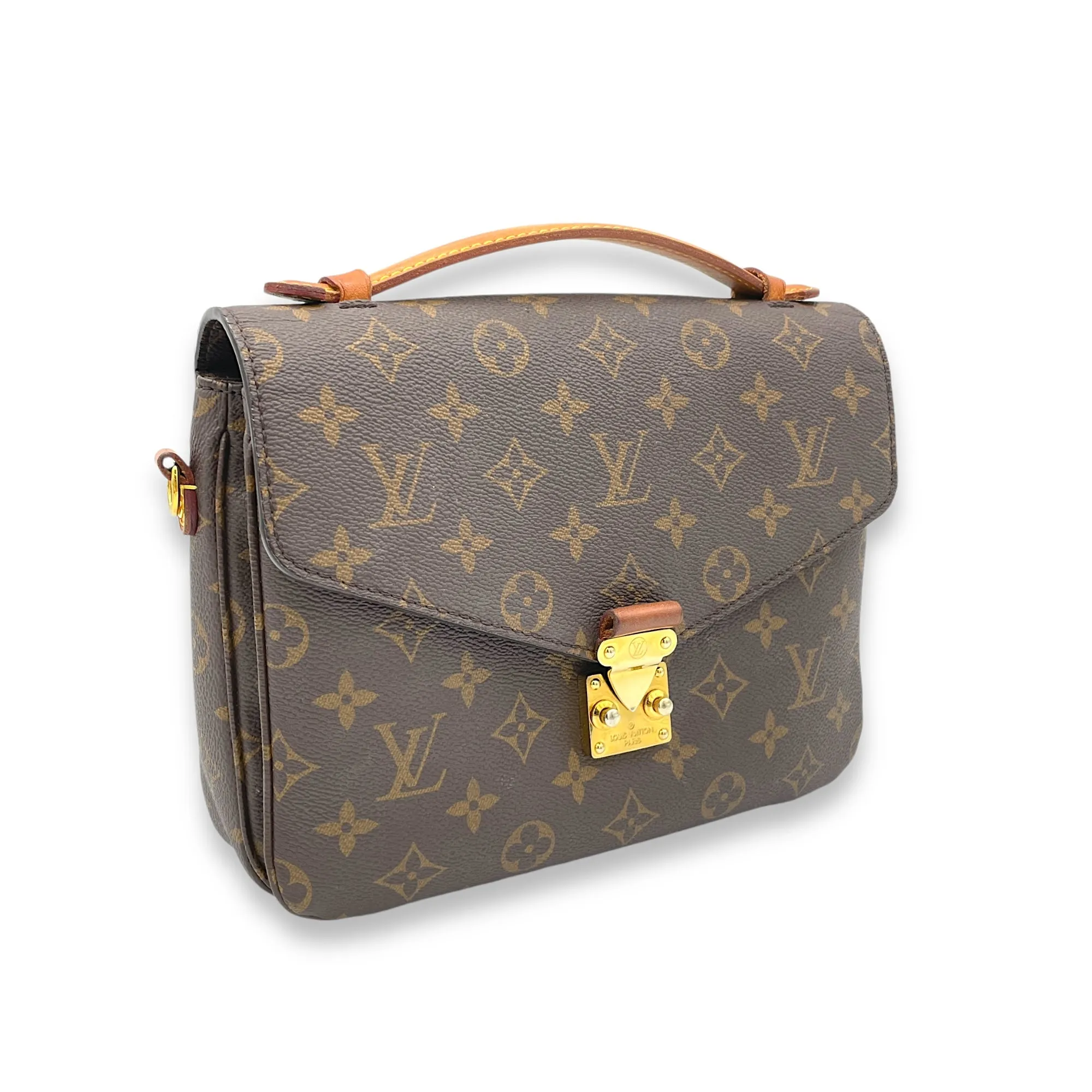 Metis Brown Crossbody Bag in Monogram Coated Canvas, Gold hardware