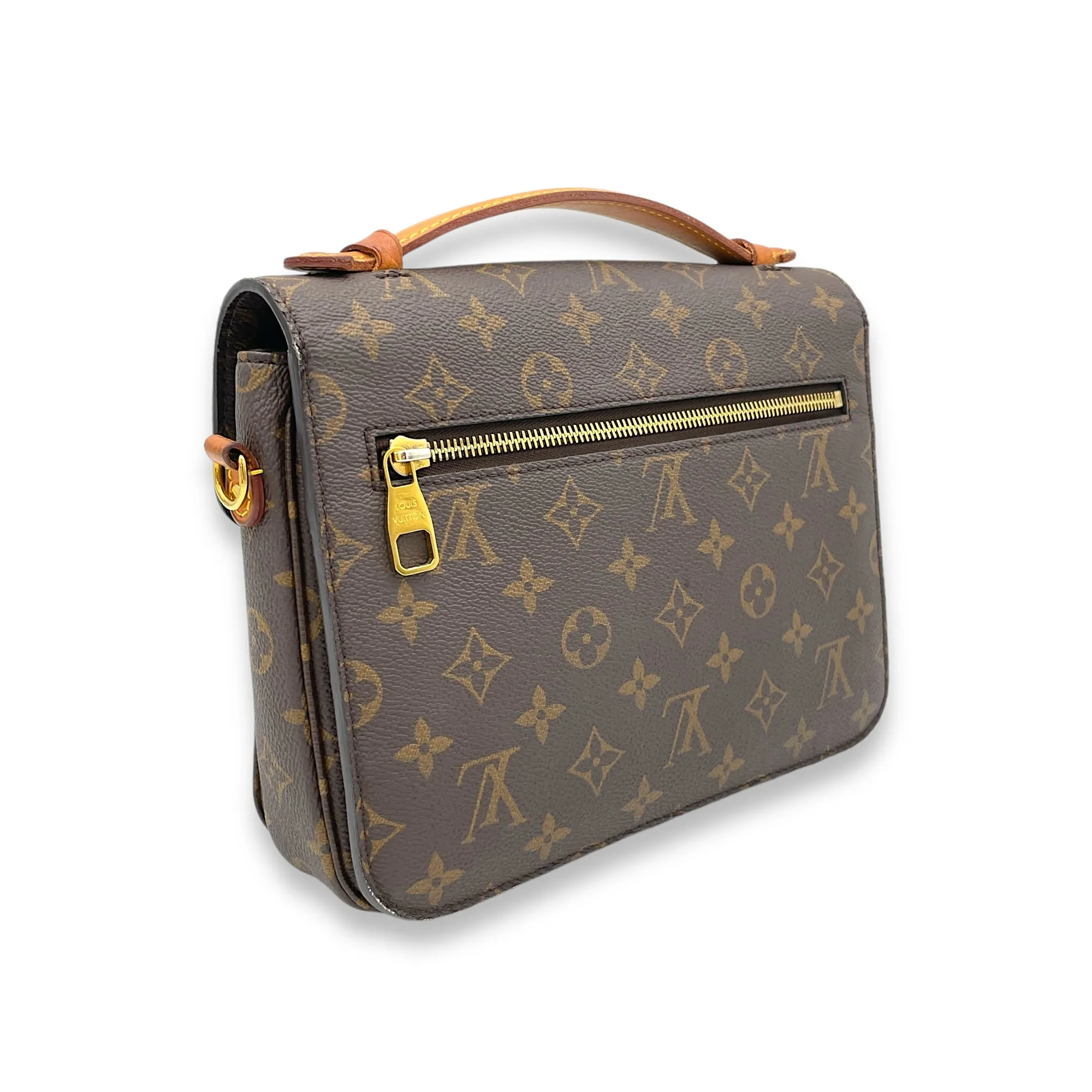 Metis Brown Crossbody Bag in Monogram Coated Canvas, Gold hardware