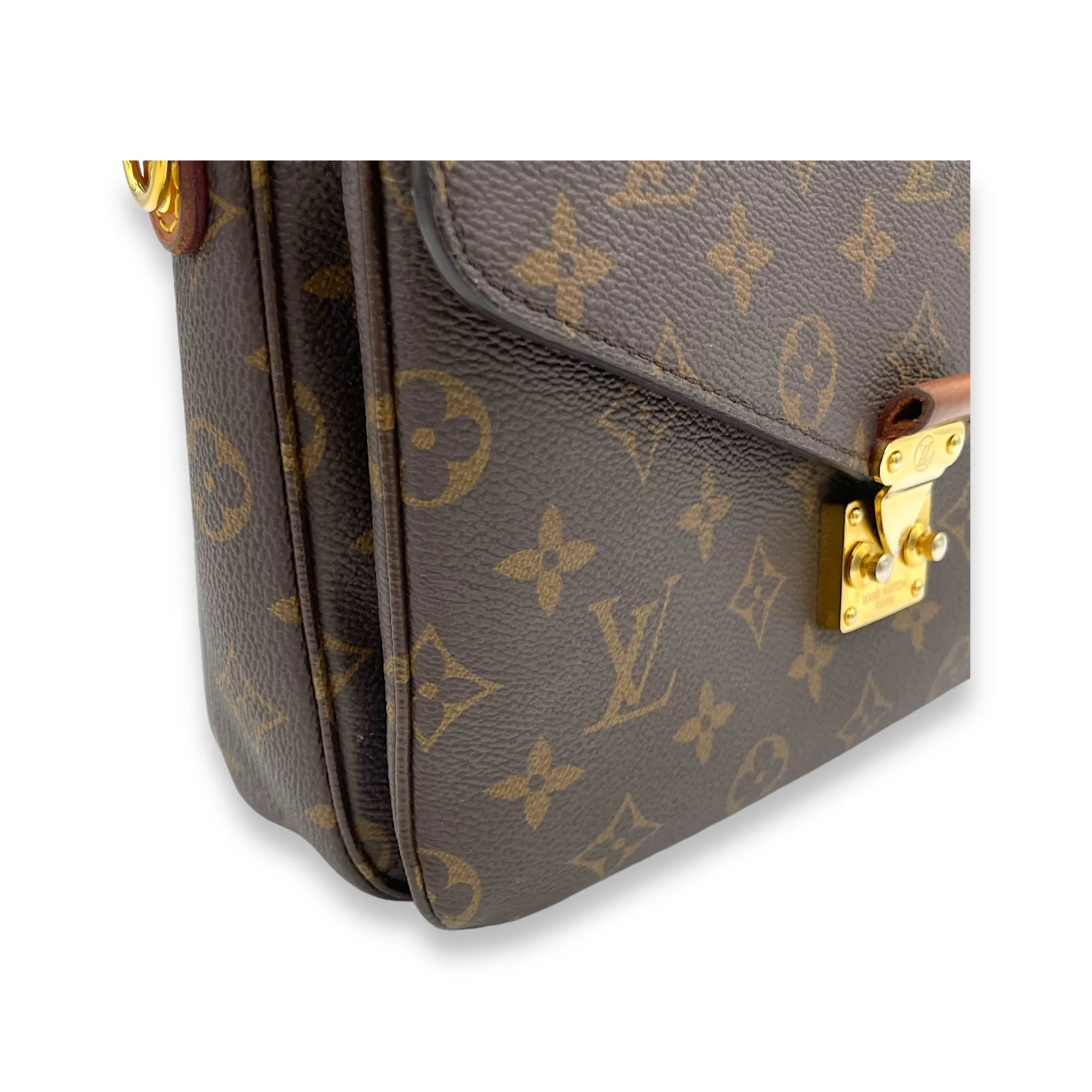 Metis Brown Crossbody Bag in Monogram Coated Canvas, Gold hardware