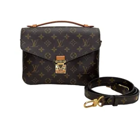 Metis Pochette Brown Crossbody Bag in Monogram Coated Canvas, Gold hardware