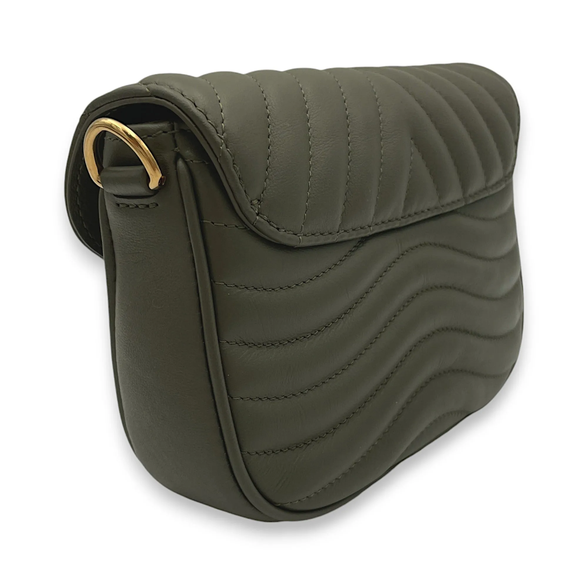 New Wave Multi-Pochette Green Crossbody Bag in Calfskin, Gold hardware