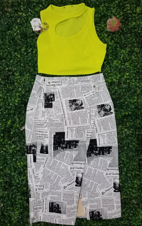 News Paper Print Wrap Skirt