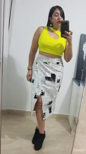 News Paper Print Wrap Skirt