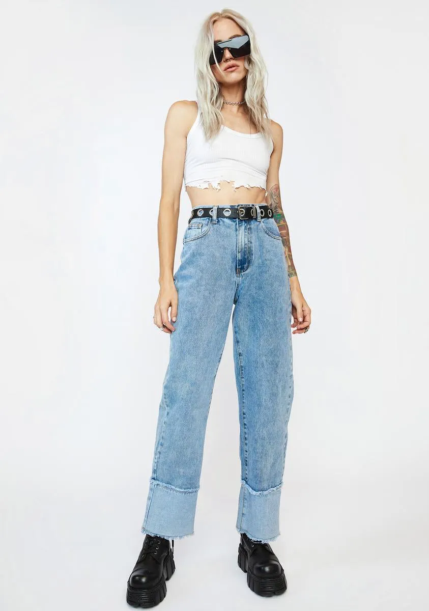 Patchwork Cuff Long Denim Jeans