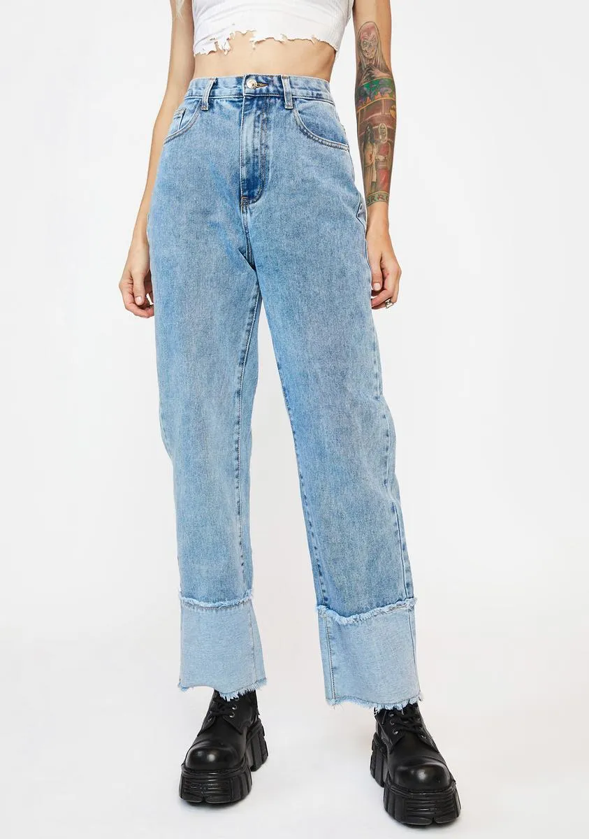 Patchwork Cuff Long Denim Jeans