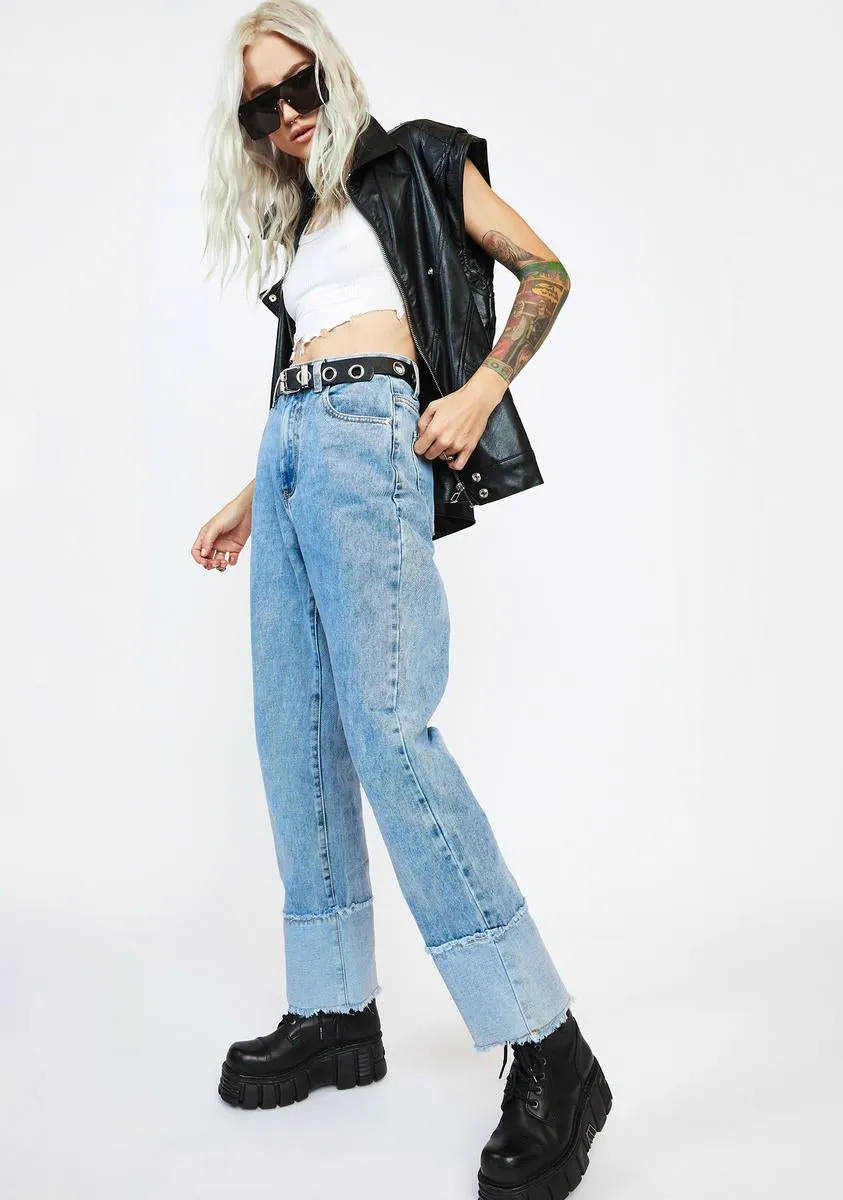 Patchwork Cuff Long Denim Jeans