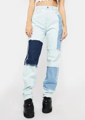 Patchwork Long Straight Leg Jeans