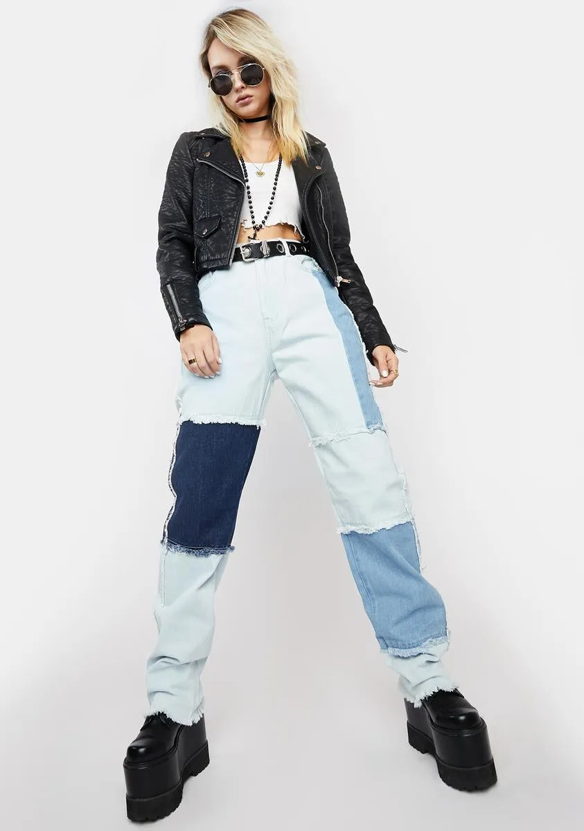 Patchwork Long Straight Leg Jeans