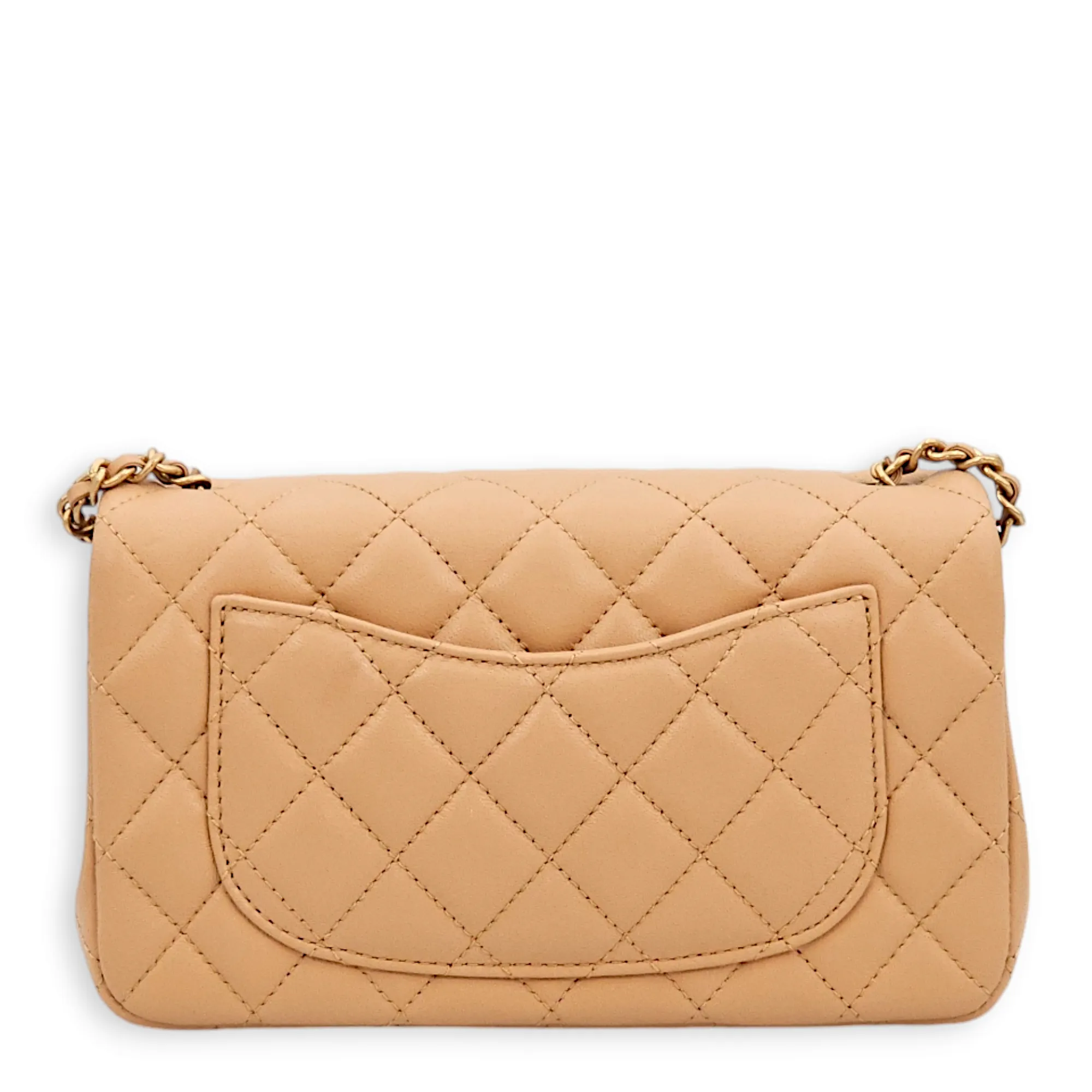 Pearl Crush Rectangle Mini Caramel Crossbody Bag in Lambskin, Gold hardware