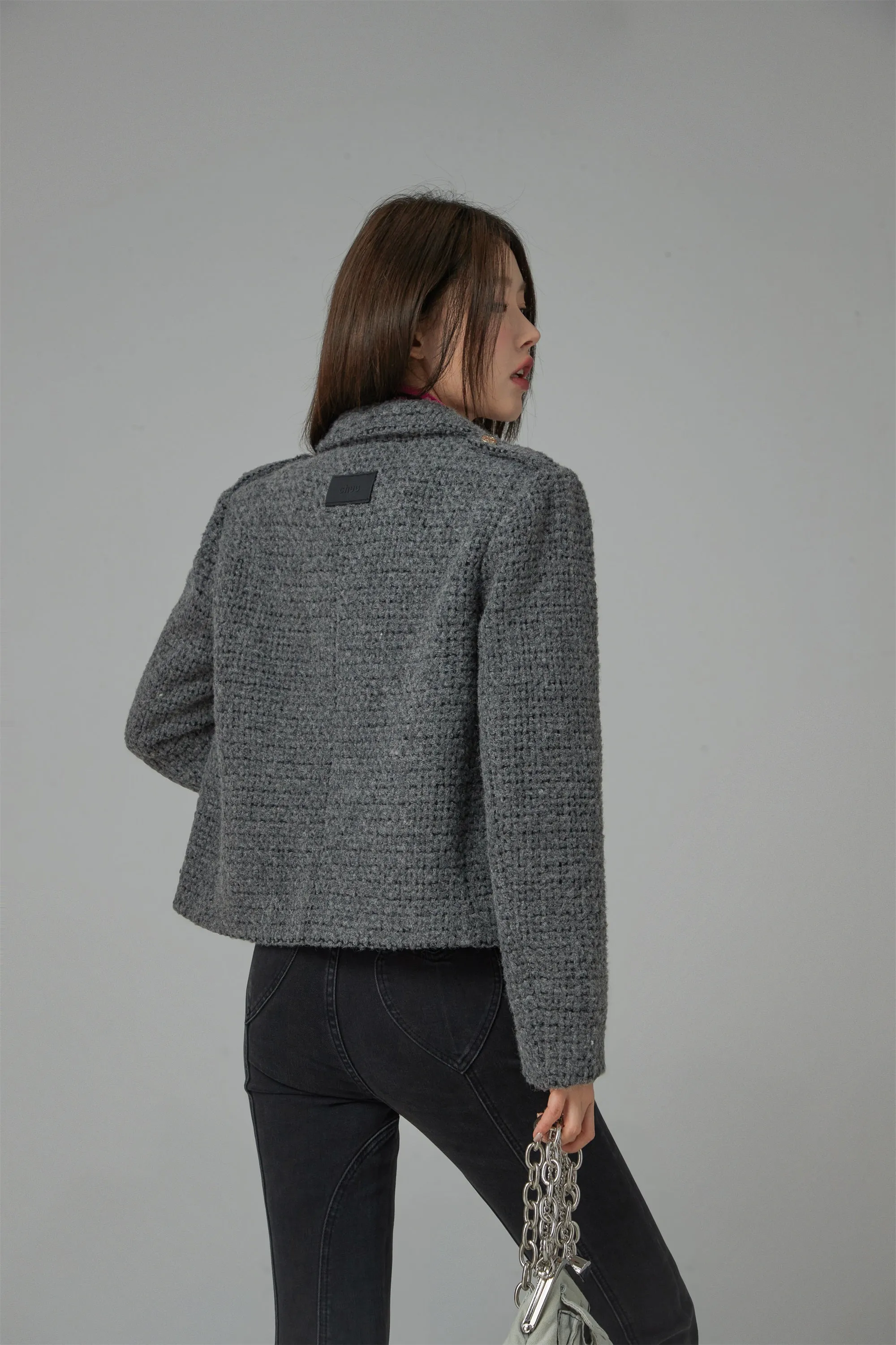 Pocket Tweed Crop Blazer Jacket