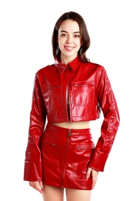 Red or Cream Faux Leather Crop Jackets