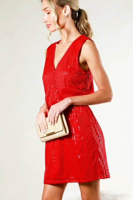 Red Sleeveless Sequin Midi Dress