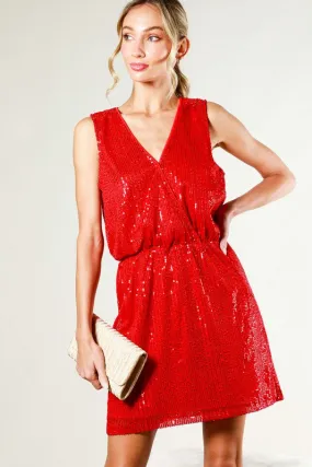 Red Sleeveless Sequin Midi Dress