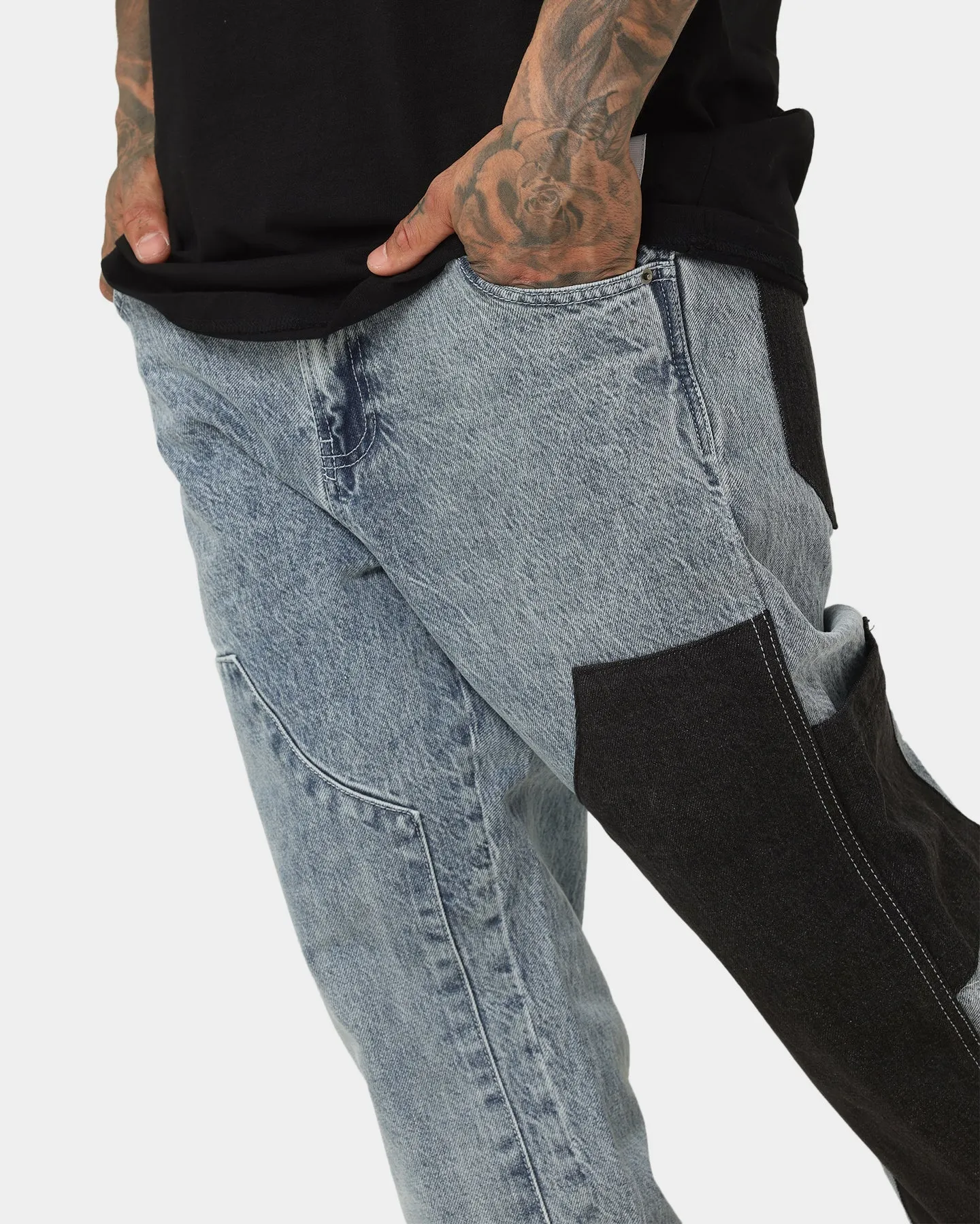 Saint Morta Patchwork Carpenter Jeans Stone Wash Blue