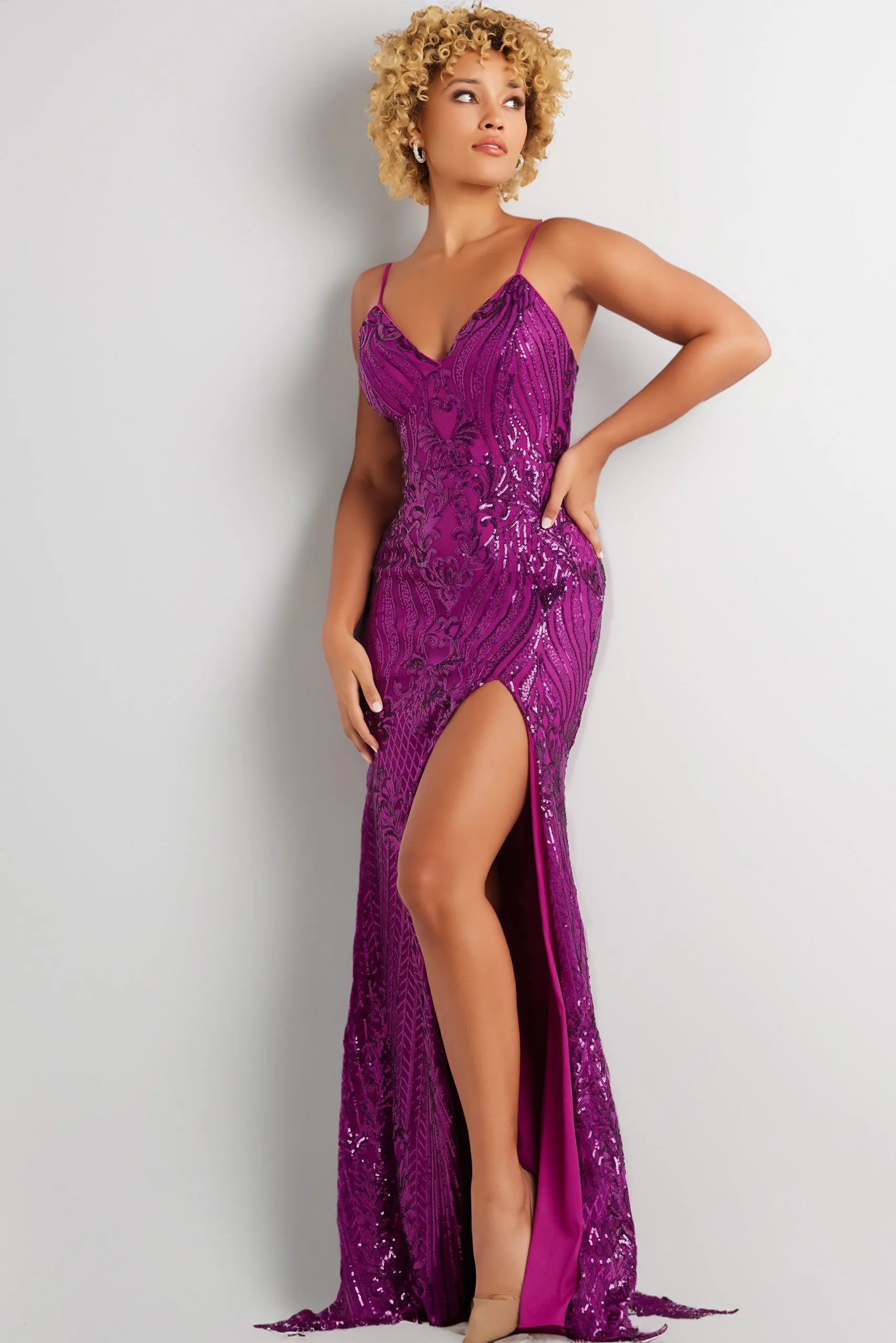 Sequin Fitted Sleeveless Slit Gown by Jovani 38337