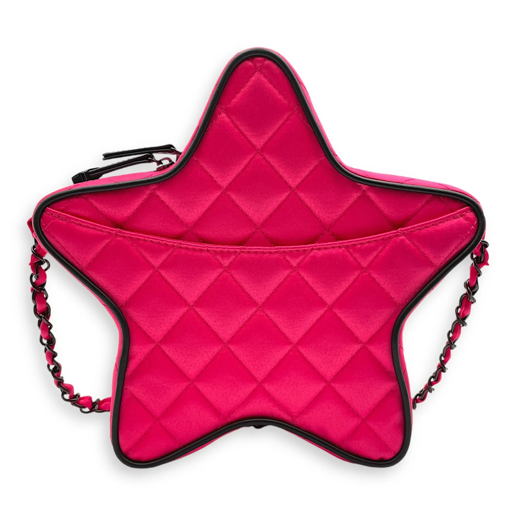 Star Hot Pink/Black Crossbody Bag in Satin/Calfskin, Black Chrome hardware