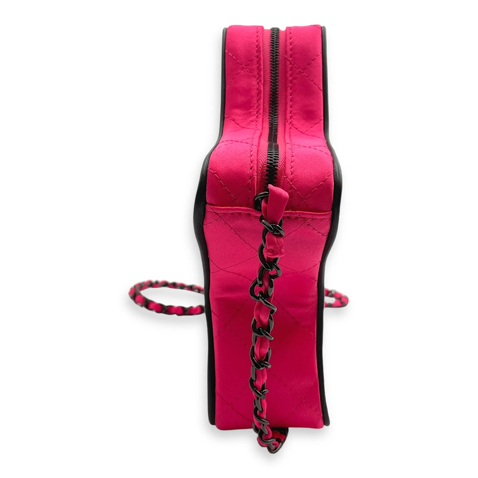 Star Hot Pink/Black Crossbody Bag in Satin/Calfskin, Black Chrome hardware