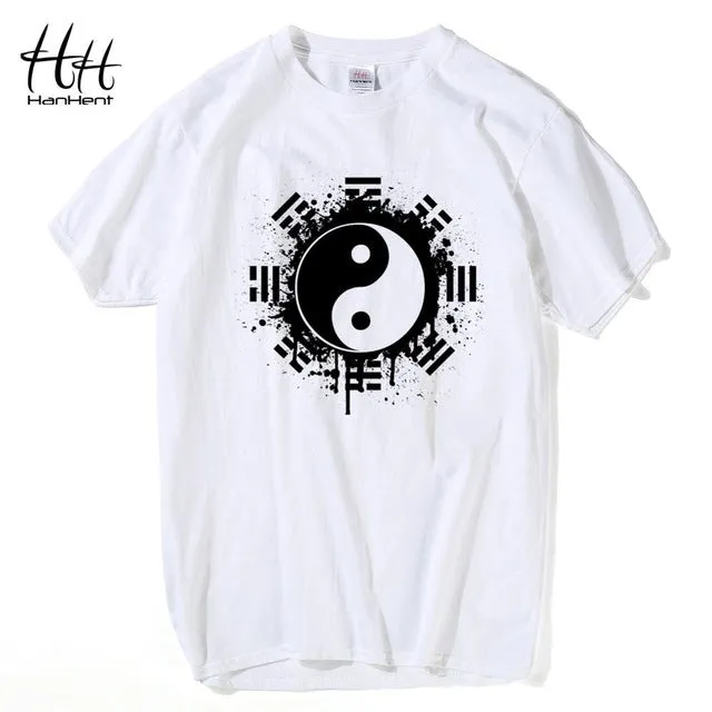 T-Shirts HanHent Summer  Men Tai Chi Ink Ying Yang Tshirt Printed Cotton Clothing