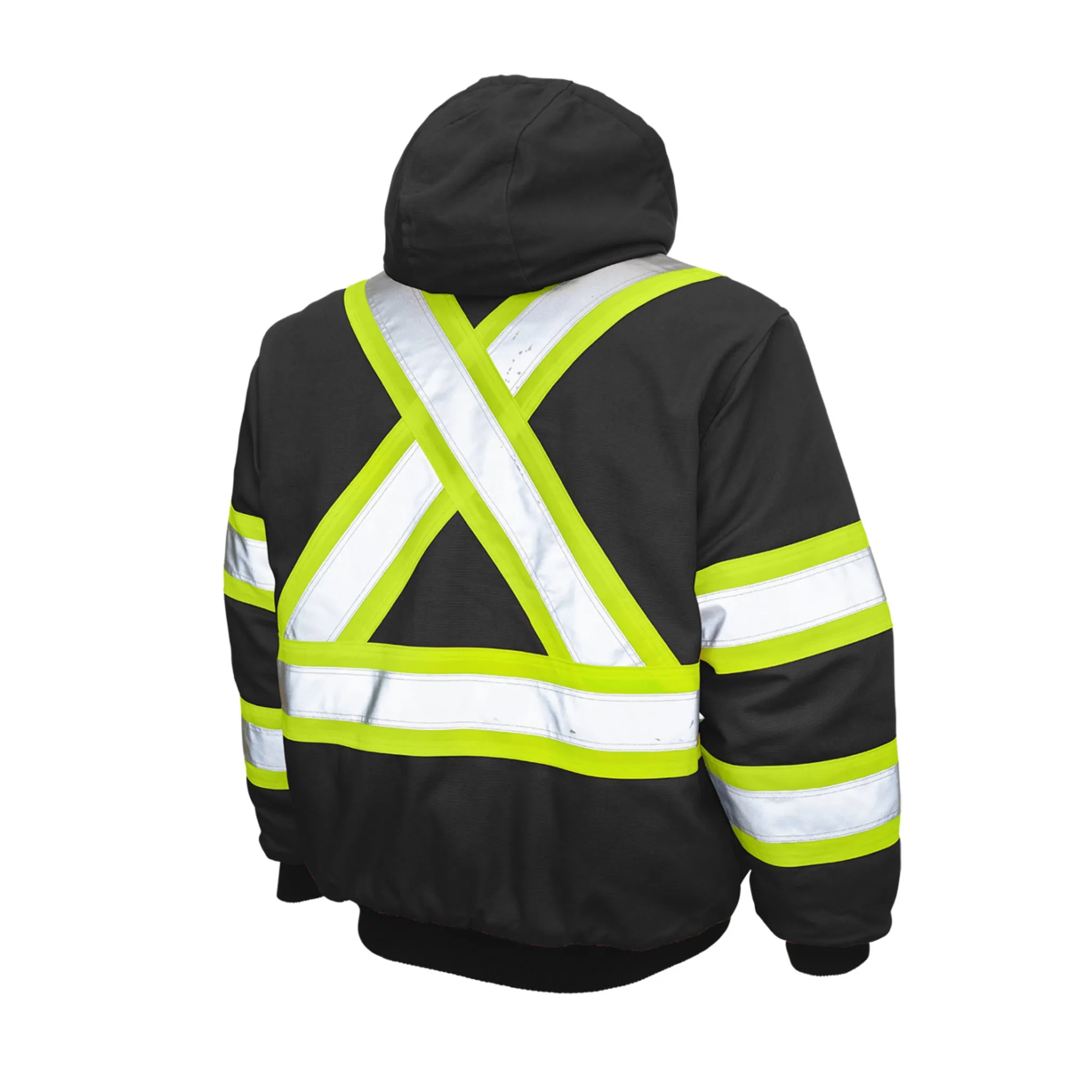 Tough Duck Men's Hi Vis Winter Safety Work Bomber Jacket SJ25, CSA Cotton Duck Reflective, 10 oz Cotton Duck Quilted Insulation 3M™ Scotchlite™ |  Sizes XS-5XL