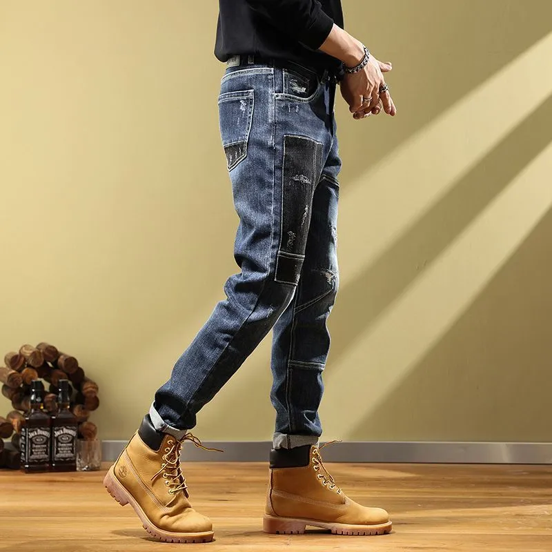 West Louis™ Fashion Handsome Personality Retro Patchwork Jeans