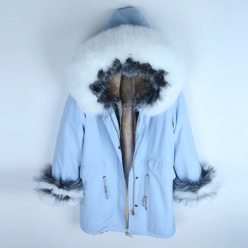 Women's Winter Casual Warm Long Parka With Detachable Rabbit Fur