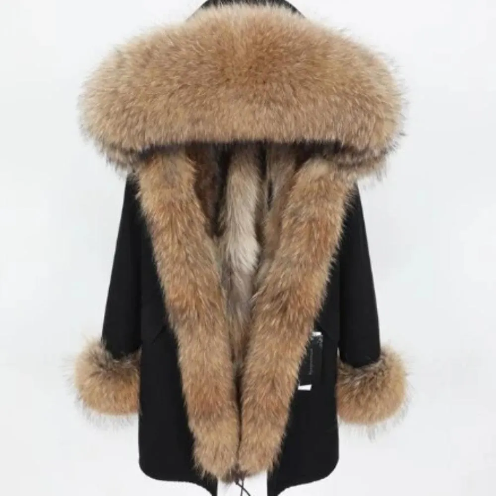 Women's Winter Casual Warm Long Parka With Raccoon Fur