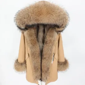 Women's Winter Casual Warm Long Parka With Raccoon Fur