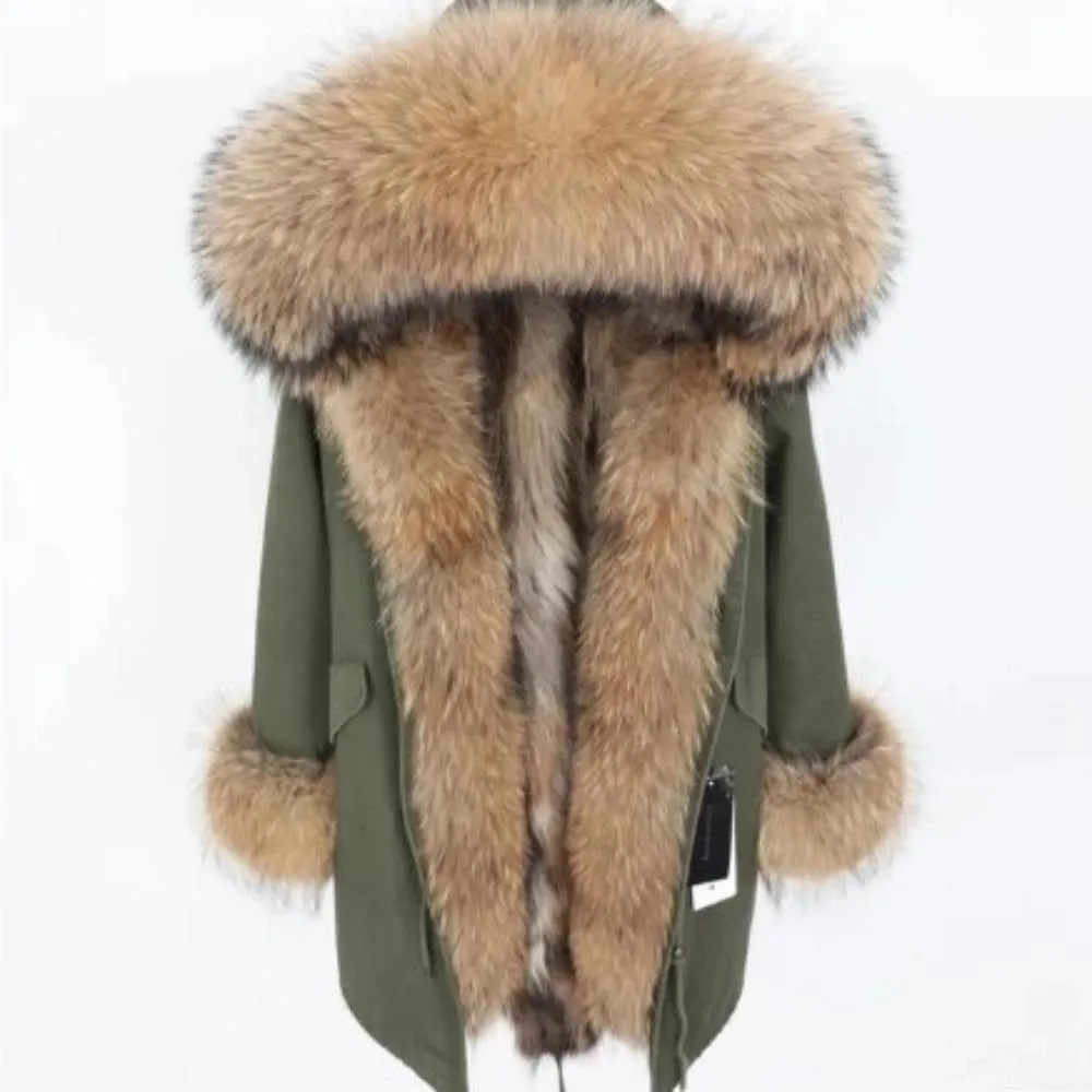 Women's Winter Casual Warm Long Parka With Raccoon Fur