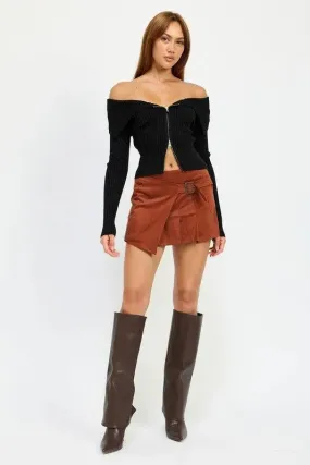 Wrapped Buckle Belt Mini Skirt